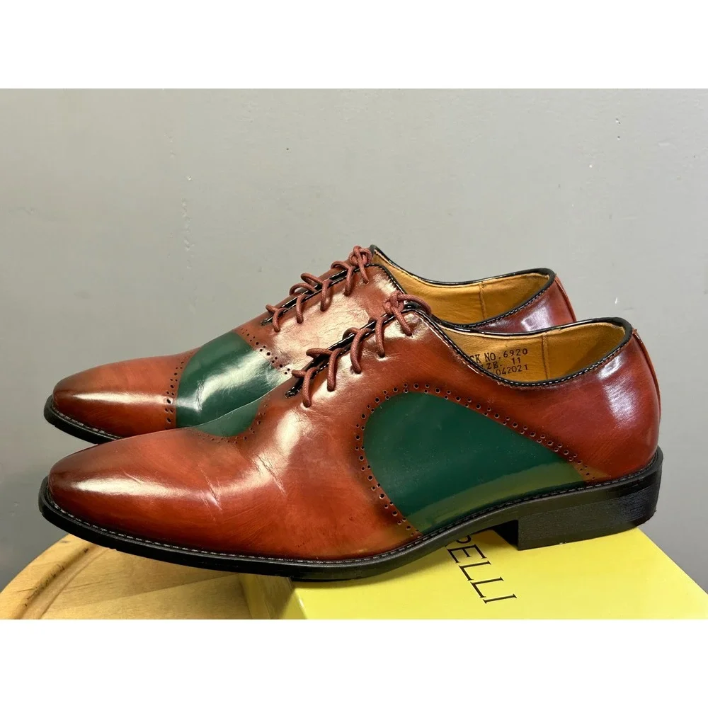 Antonio Cerrelli Dress Shoes Mens 11 Brown Green Oxford Two-Tone Brogue Lace‎